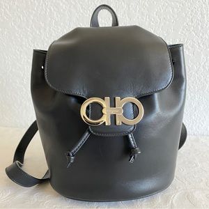 Salvatore Ferragamo Black Backpack with Gold Accents